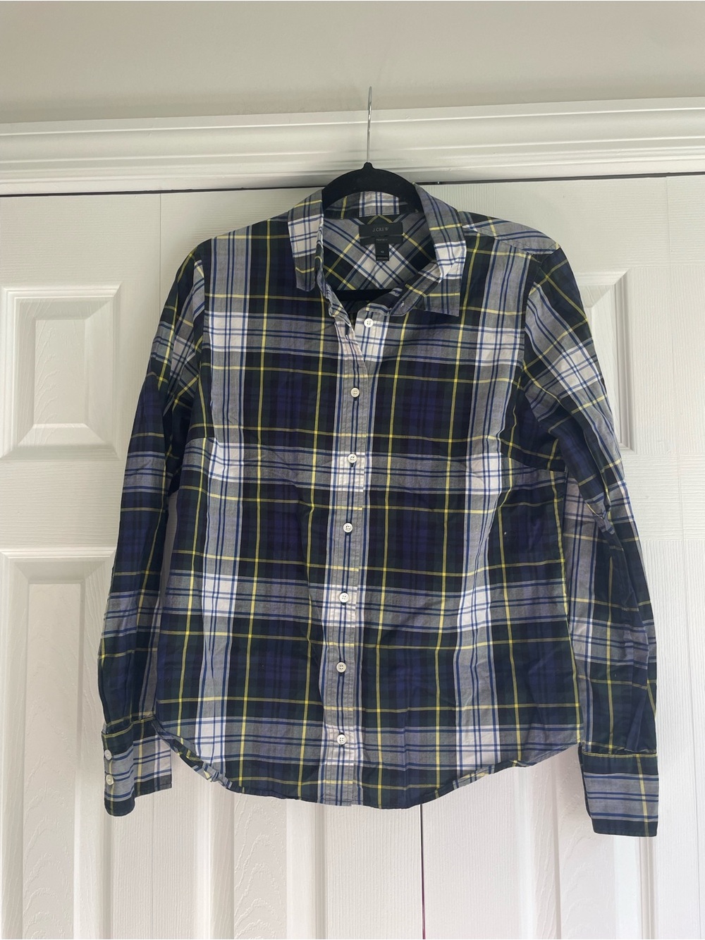 J. Crew Navy, White & Yellow Plaid Button-Down Shirt